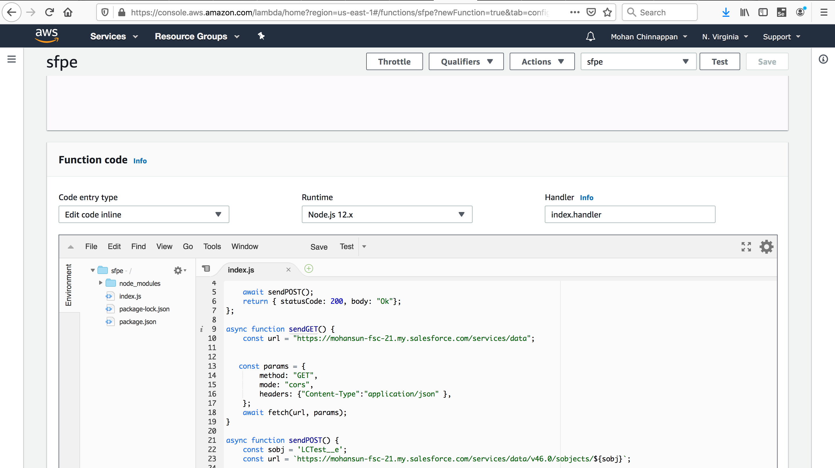 aws lambda index.js